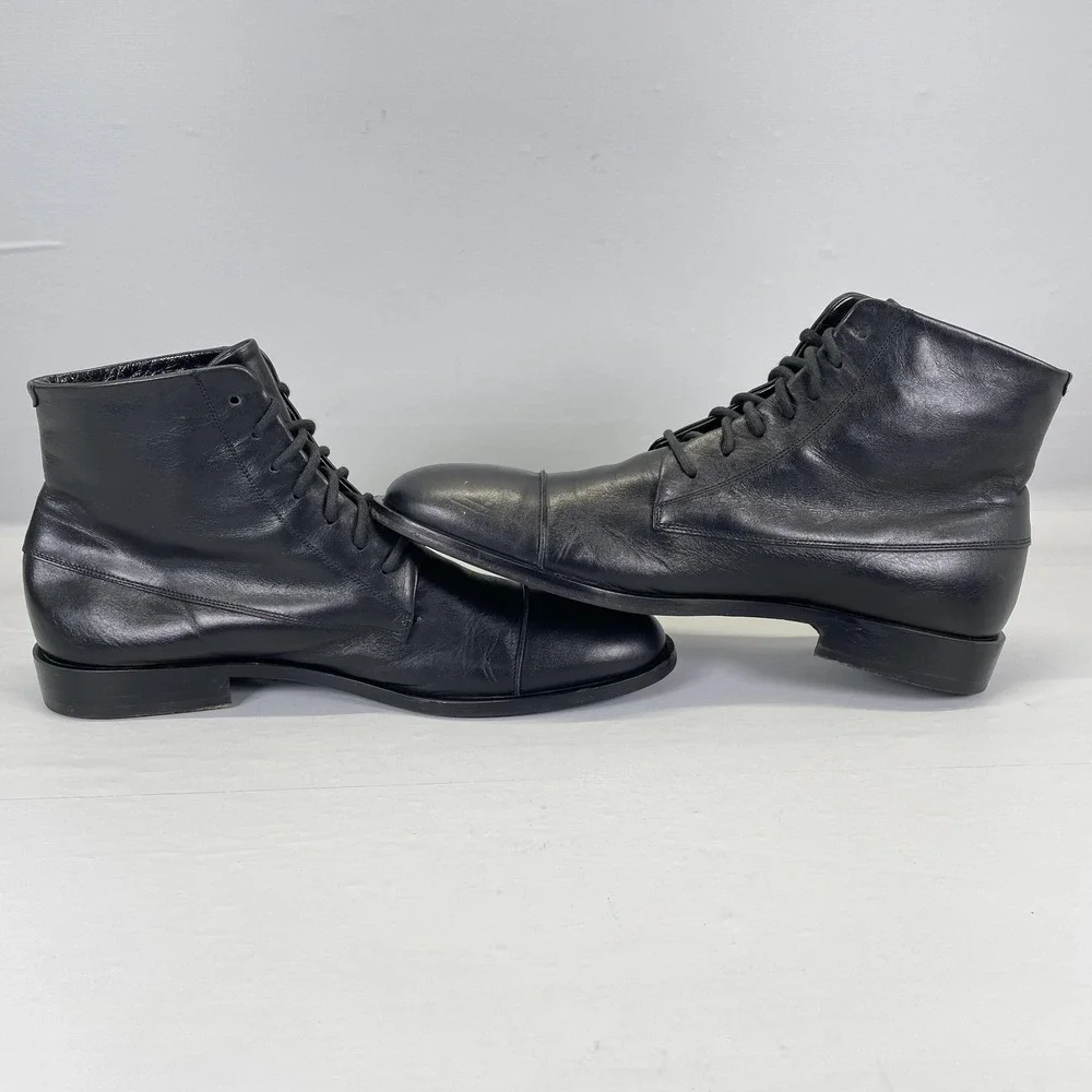 Alessandro Dell'Acqua Boots Mens Size 42 Black Leather Cap Toe Shoes - Italy